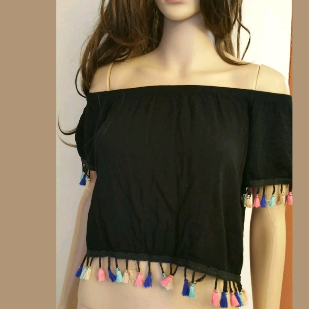 Women's Gorgeous Boho Chic Black Tassel top Small